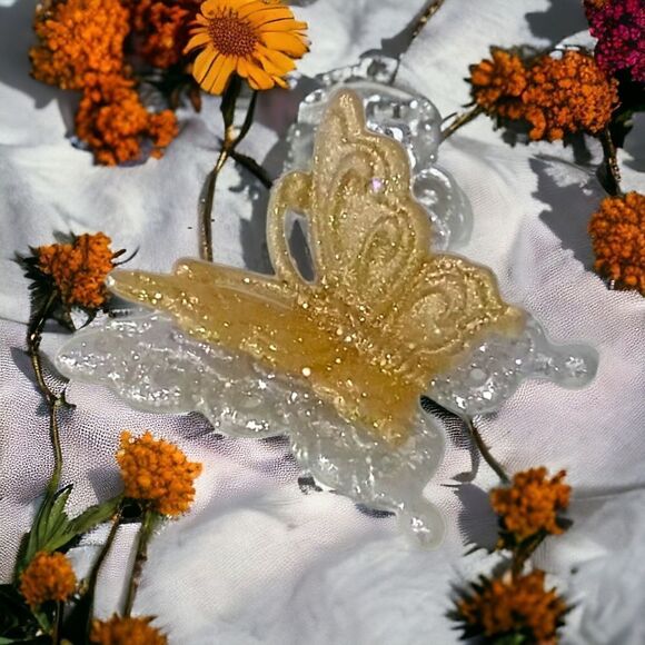 Glitter Gold Silver Butterfly Ornament Clip On Christmas Taiwan Plastic Crafts - Picture 1 of 15